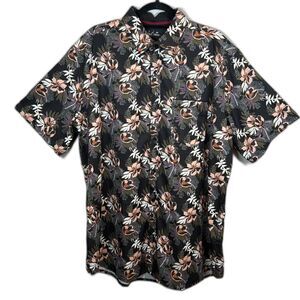 Public Record Black Floral Palm Tree Tropical Short Sleeve Shirt Men's Size 2XL
